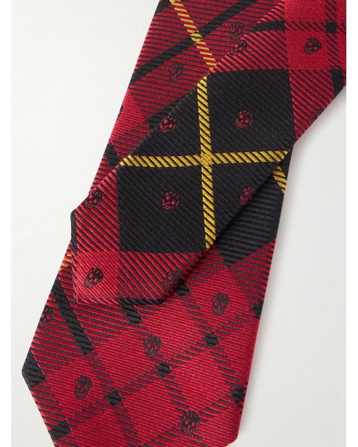McQueen 8Cm Logo-Embroidered Checked Silk Tie for men