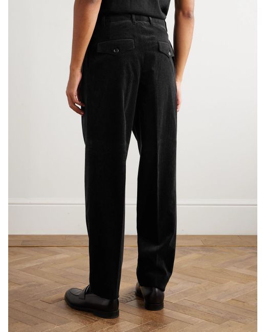 Brunello Cucinelli Black Tapered Pleated Stretch Cotton And Cashmere-Blend Corduroy Trousers for men