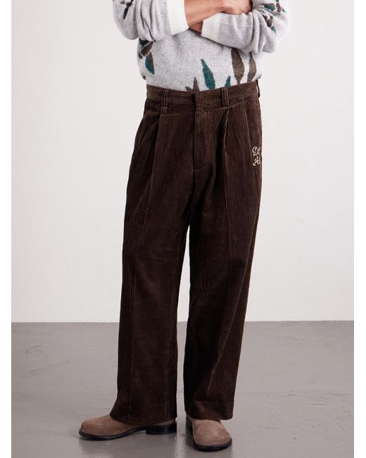 Human Made Brown Wide-leg Pleated Cotton-corduroy Trousers for men