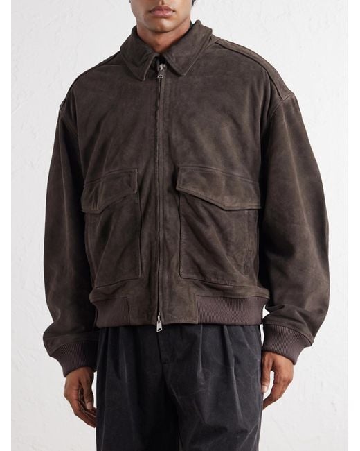 Agolde Brown Emil Suede Bomber Jacket for men