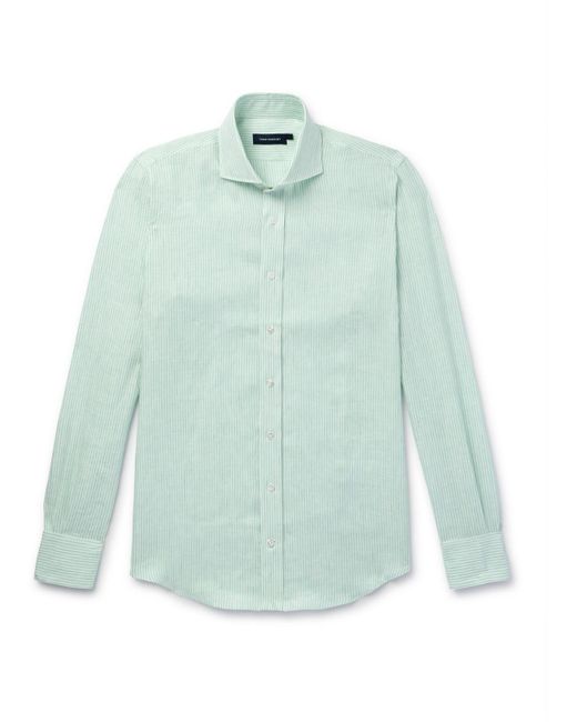 Thom Sweeney Blue Cutaway-collar Striped Linen Shirt for men