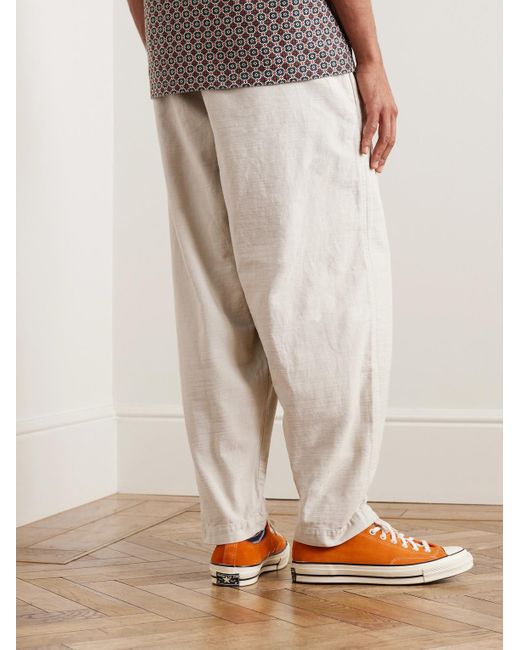 Universal Works White Straight-leg Pleated Slub Cotton-sateen Trousers for men