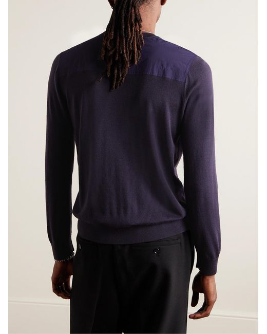 Theory Blue Lucas Ossendrijver Shell-Trimmed Merino Wool-Blend Sweater for men