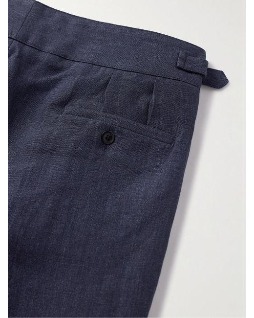 Pantaloni a gamba affusolata in lino con pinces Manny di Rubinacci in Blue da Uomo