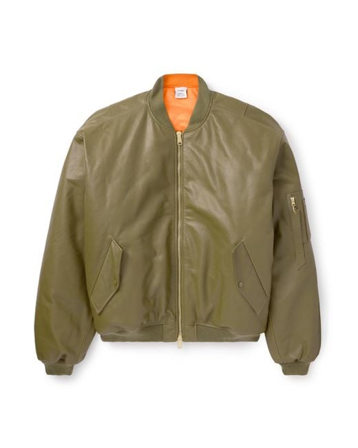 Vetements Green Oversized Leather Bomber Jacket for men