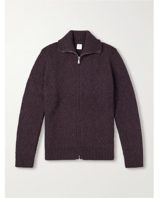 Eleventy Purple Cable-knit Wool And Cashmere-blend Zip-up Sweater for men