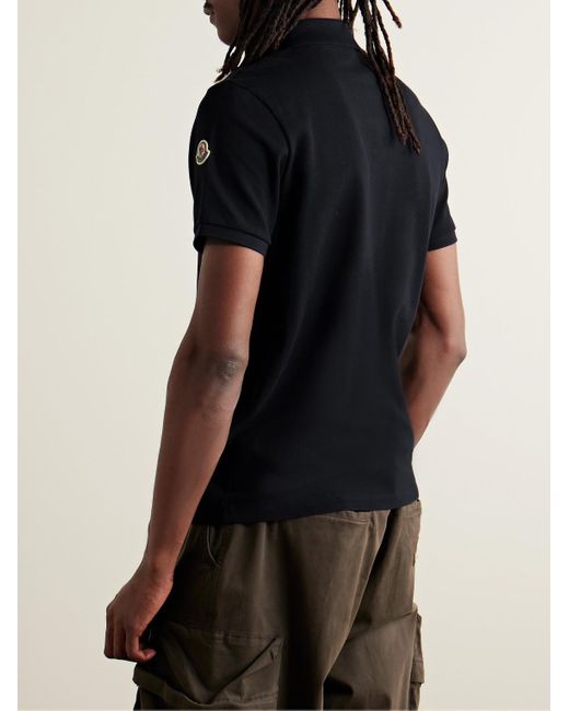 Moncler Black Logo-appliquéd Webbing-trimmed Cotton-piqué Polo Shirt for men
