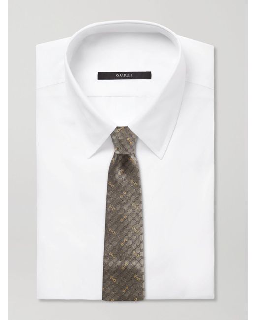 Cravatta in seta jacquard con logo ricamato di Gucci in Gray da Uomo