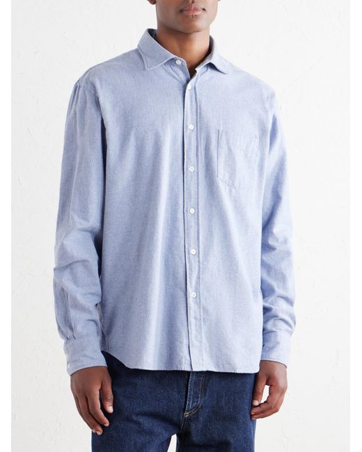 Hartford Blue Paul Cotton-Flannel Shirt for men