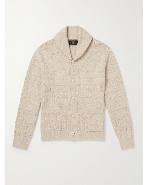 RRL Natural Shawl-collar Jacquard-knit Cotton And Linen-blend Cardigan for men
