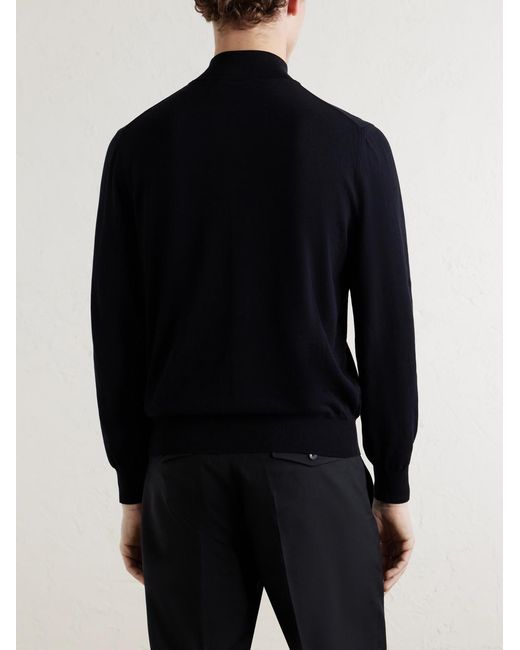 Canali Blue Cotton Half-Zip Sweater for men