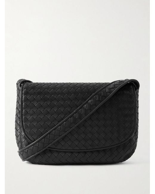 Bottega Veneta Black Intrecciato Leather Messenger Bag for men