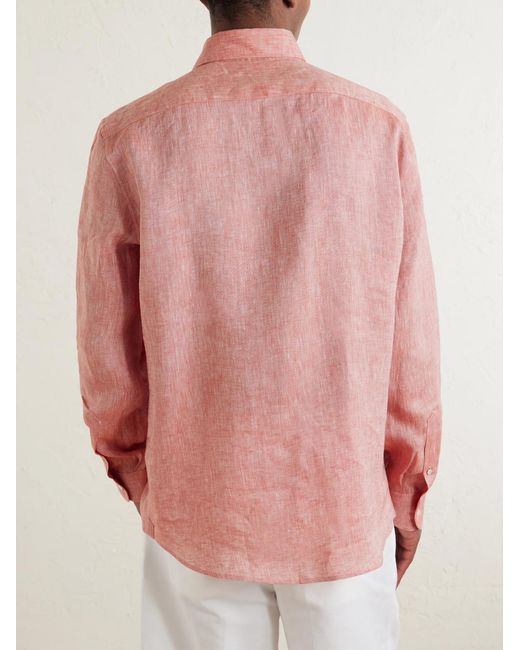 Brunello Cucinelli Pink Cutaway-collar Linen Shirt for men