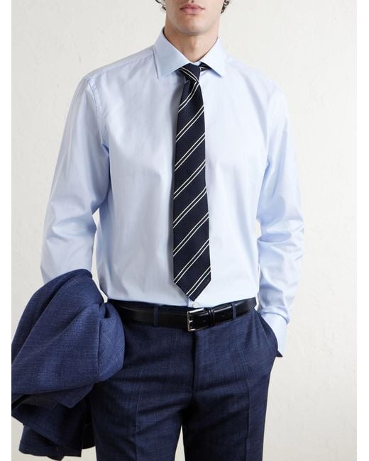Canali Blue Herringbone Cotton Shirt for men