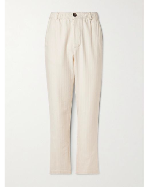 Oliver Spencer Natural Slim-fit Straight-leg Herringbone Cotton Trousers for men