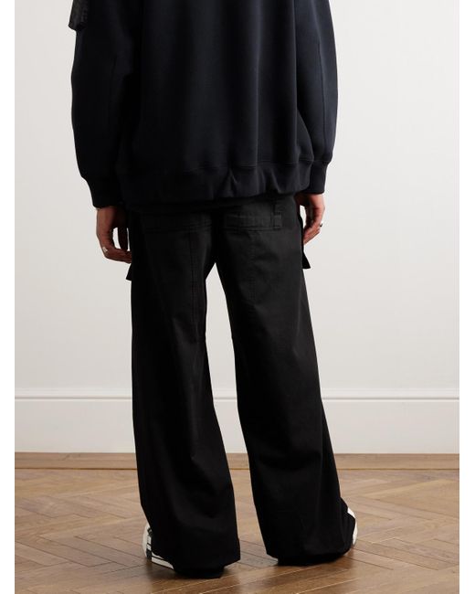 Rick Owens Black Creatch Wide-leg Cotton-twill Drawstring Cargo Trousers for men