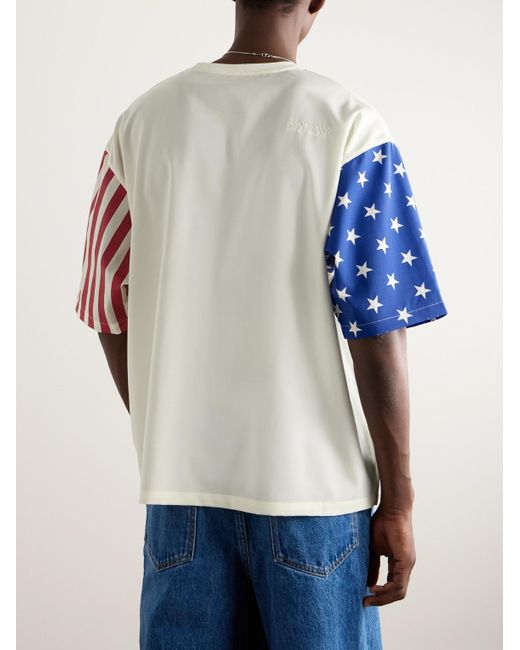 T-shirt oversize in lana Super 100s con stampa e logo ricamato di 4SDESIGNS in White da Uomo