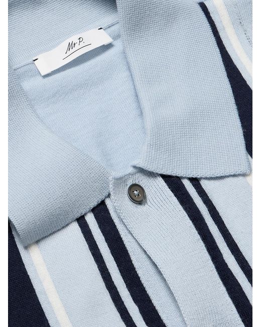 Mr P. Blue Golf Striped Merino Wool Polo Shirt for men