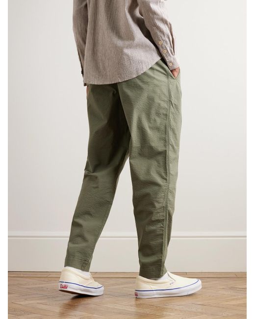 Folk Green Assembly Tapered Stretch-cotton Seersucker Trousers for men