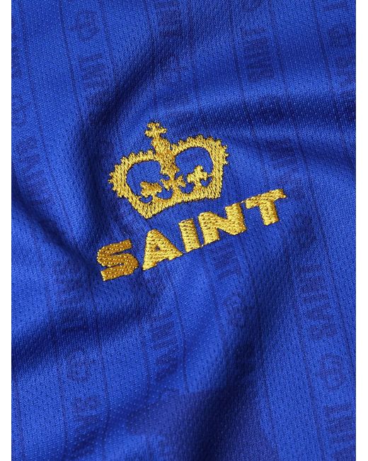SAINT Mxxxxxx Blue Logo-Embroidered Printed Appliquéd Mesh Polo Shirt for men