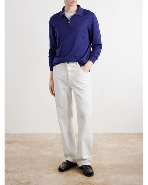 Kiton Wool Half-Zip Sweater in Blue für Herren