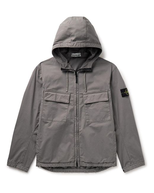 Stone Island Gray Logo-appliquéd Supima Cotton-blend Twill Hooded Jacket for men