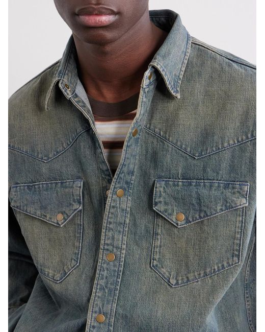 Beams Plus Blue Western Double Dye Denim Shirt for men