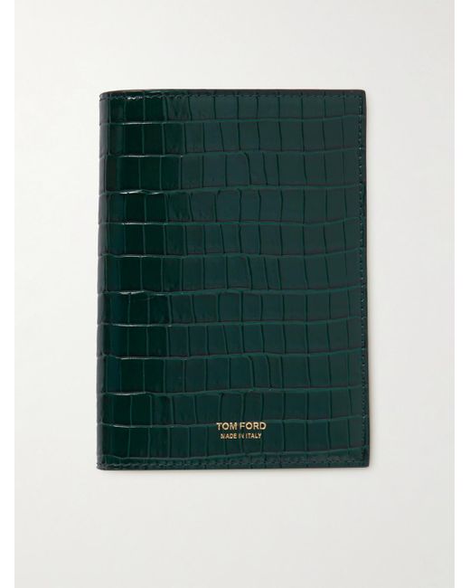 Tom Ford Green Croc-effect Leather Passport Cover for men
