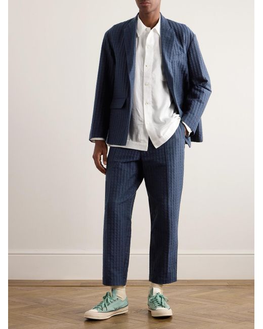 Blue Blue Japan Blue Straight-leg Cotton-blend Jacquard Suit Trousers for men