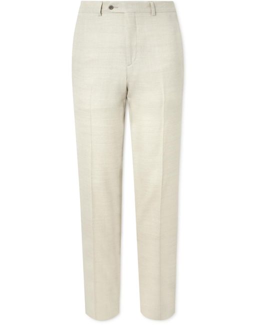 Rubinacci Natural Luca Tapered Herringbone Linen Suit Trousers for men