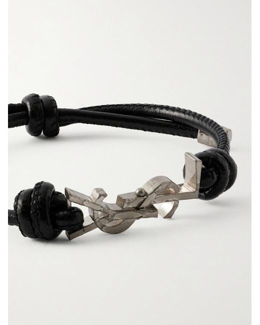 Saint Laurent Black Silver-tone And Leather Bracelet for men