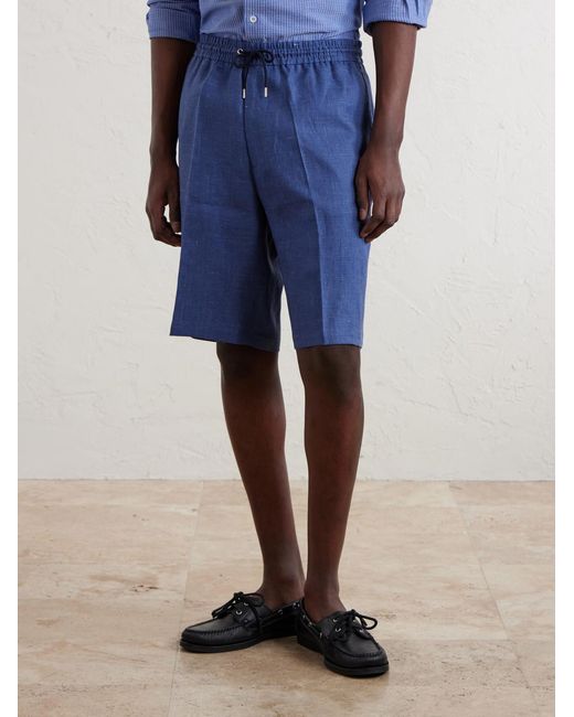 Paul Smith Blue Pleated Linen Drawstring Shorts for men