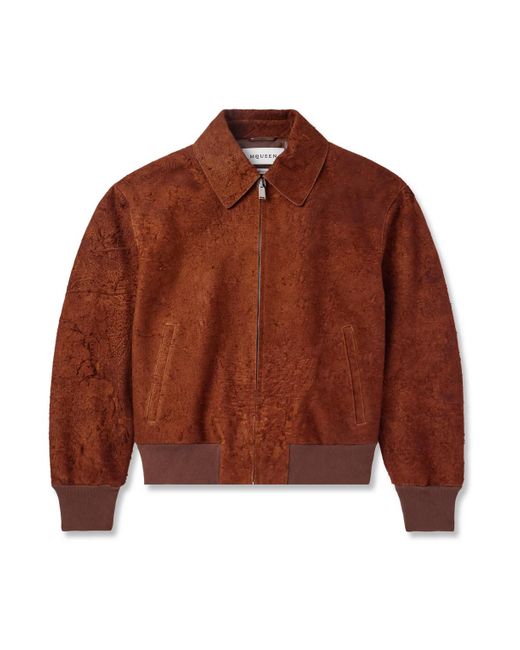 Alexander McQueen Brown Textured-Suede Bomber Jacket for men