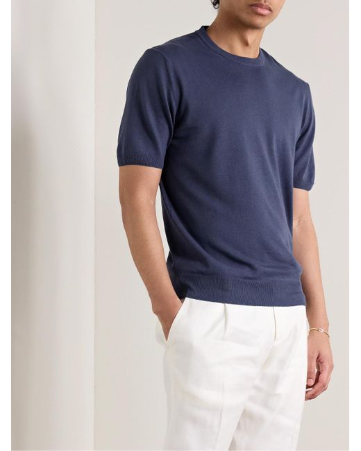 Altea Blue Slim-fit Linen And Cotton-blend T-shirt for men