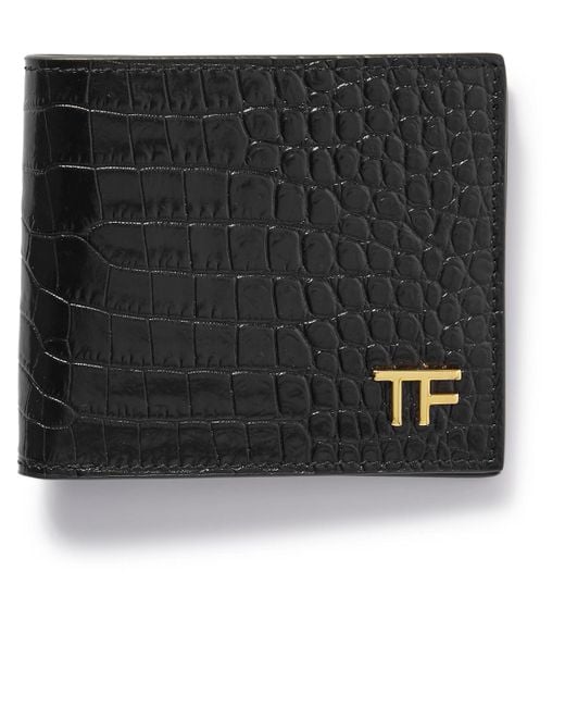 Tom Ford Black Croc-effect Leather Bifold Wallet for men