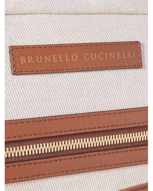 Brunello Cucinelli Brown Leather-trimmed Canvas Suitcase for men