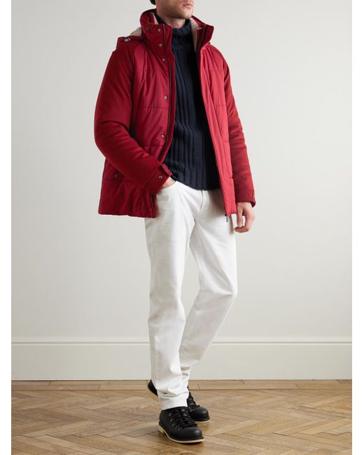 Loro Piana Red Storm System Quilted Baby Cashmere And Shell Hooded Jacket for men