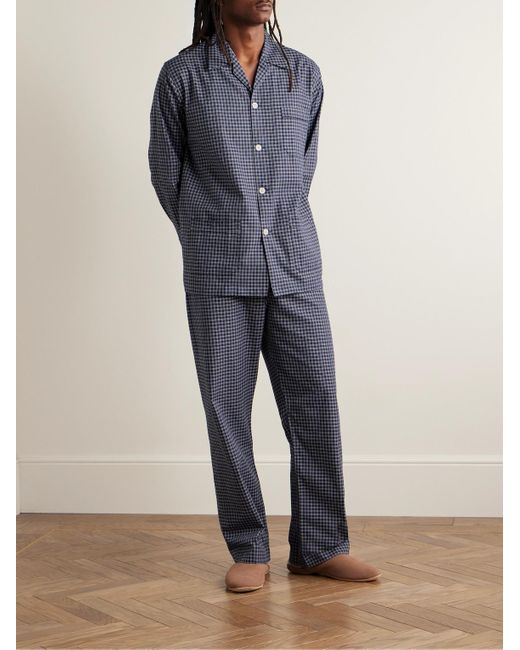 Derek Rose Blue Braemar 32 Checked Brushed Cotton-twill Pyjama Set for men