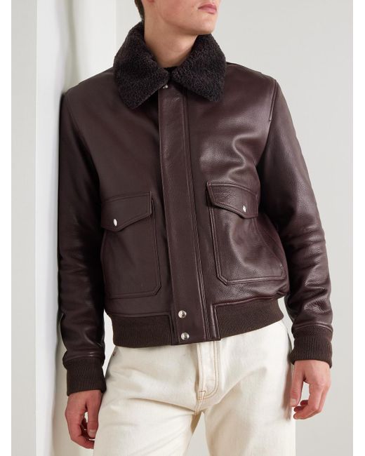 Mr P. Brown Shearling-Trimmed Full-Grain Leather Blouson Jacket for men