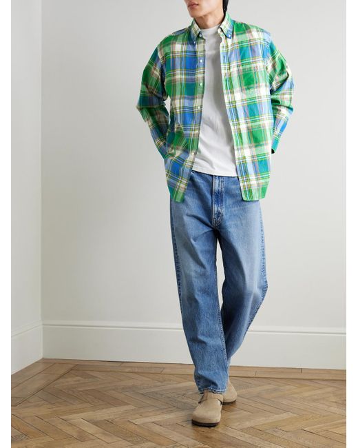 Beams Plus Green Button-down Collar Checked Cotton-madras Shirt for men