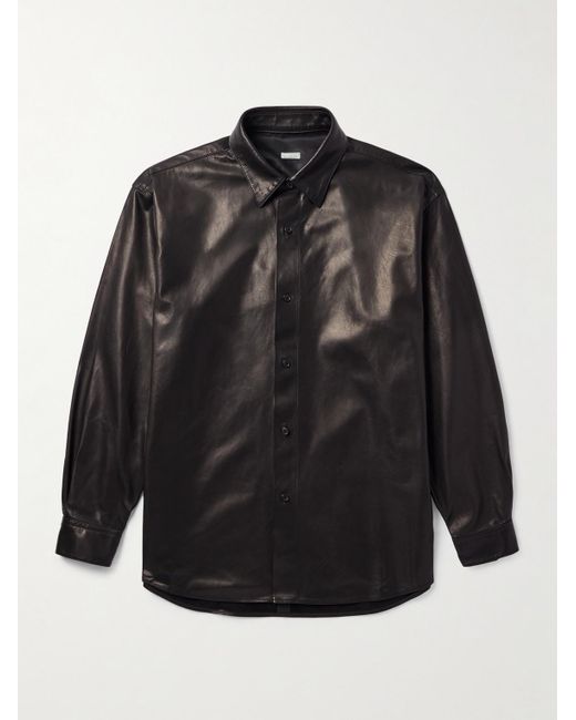 A.PRESSE Black Leather Shirt Jacket for men