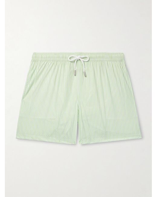 Thom Sweeney Green Straight-Leg Mid-Length Striped Swim Shorts for men