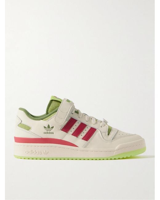 Adidas Originals Natural The Grinch Forum Low V2 Suede-trimmed Leather Sneakers for men