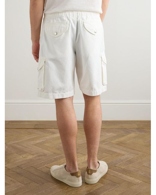 Brunello Cucinelli White Straight-Leg Cotton-Twill Drawstring Cargo Shorts for men