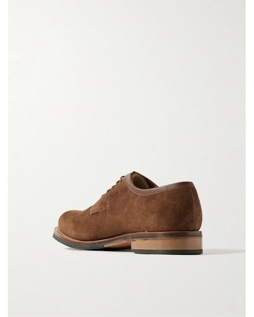 GRENSON Brown Camden Leather-Trimmed Suede Derby Shoes for men