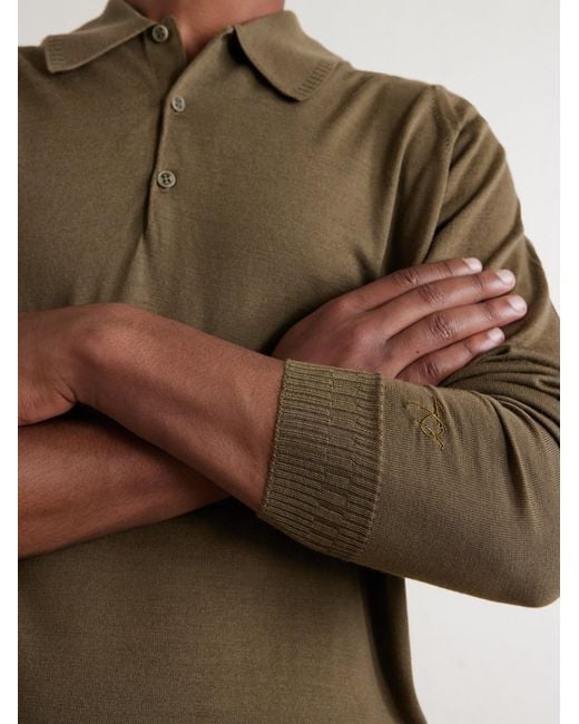 John Smedley Green Bill Nighy Merino Wool Polo T-Shirt for men