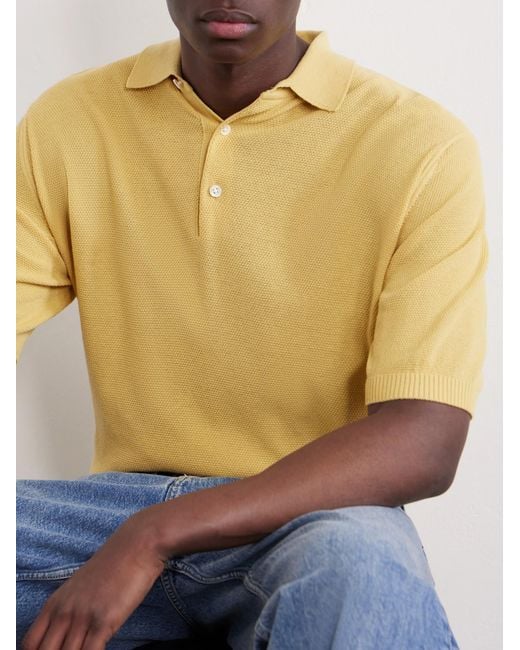 Beams Plus Yellow Cotton-Blend Piqué Polo Shirt for men