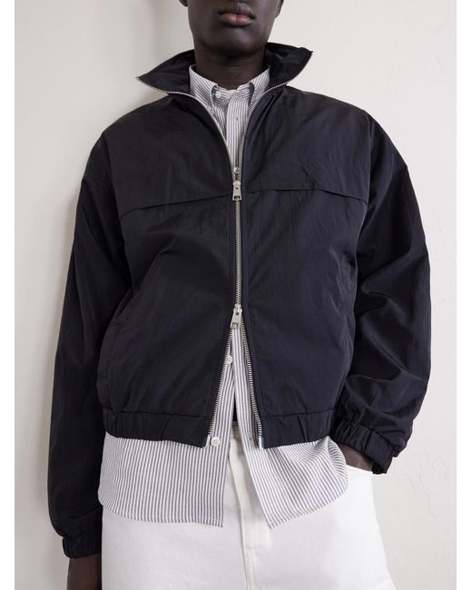 AMI Blue Cropped Logo-Embroidered Shell Jacket for men