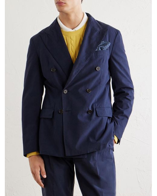 Polo Ralph Lauren Blue Double-Breasted Cotton-Canvas Suit Jacket for men
