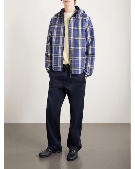 Burberry Blue Hooded Checked Shell Jacket for men